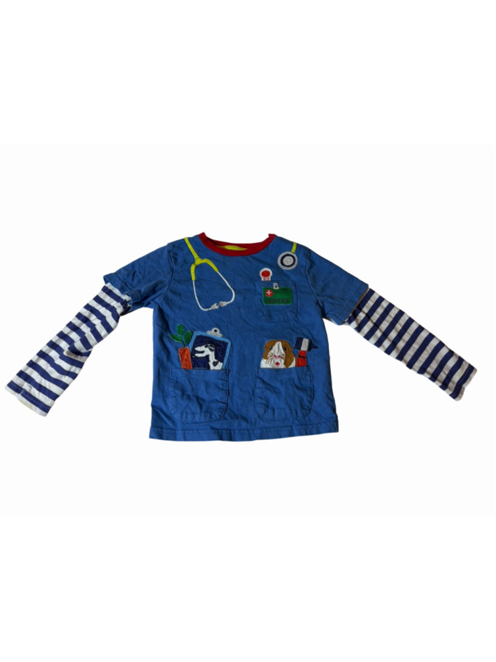 Mini Boden Kids 2–3Y Blue Veterinarian Vet Doctor Animal Appliqué Layered Tee